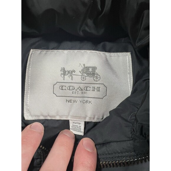 Coach Women’s XS Down Puffer Coat Coyote Fur Trim Hood Jacket Black Quilted - Picture 4 of 10